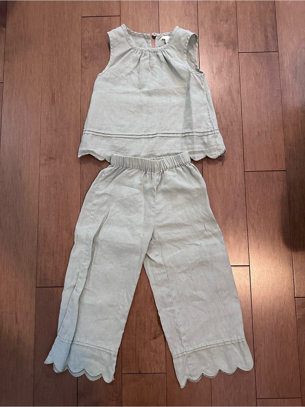 Zara Light Sage Scallop Hem Linen Top & Pants Set